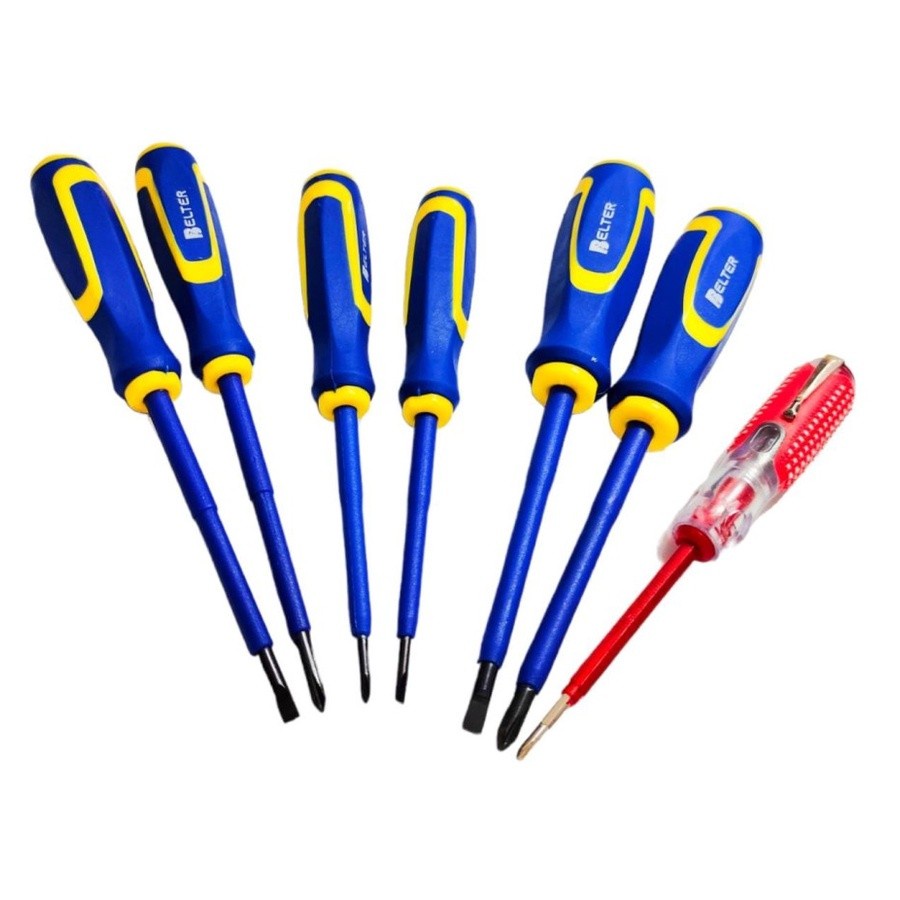 Obeng Listrik Set 7PCS Bleter Obeng Plus Minus Include Tespen