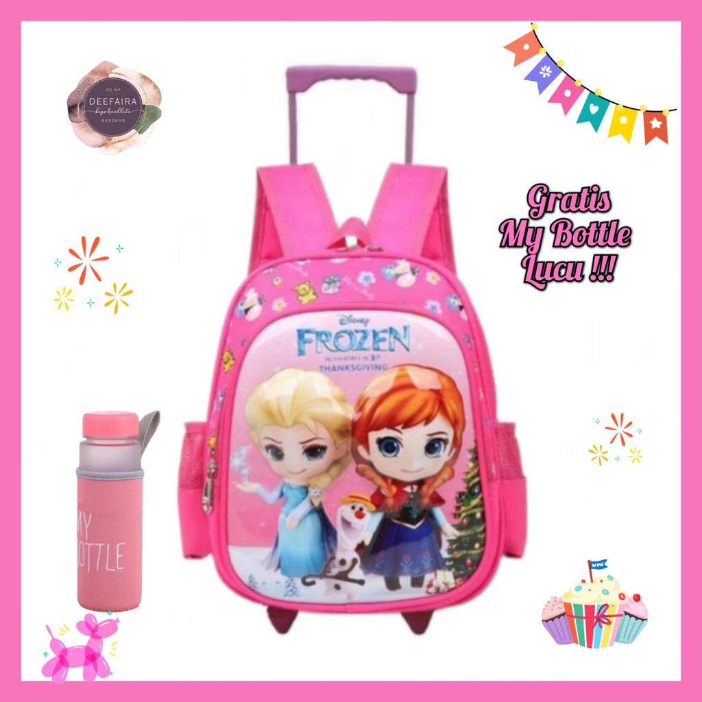 Tas Troli Anak Perempuan Untuk Sekolah Tk Dan Sd Motif Fr0z3n Vc77 Gratis My B0ttle Lucu