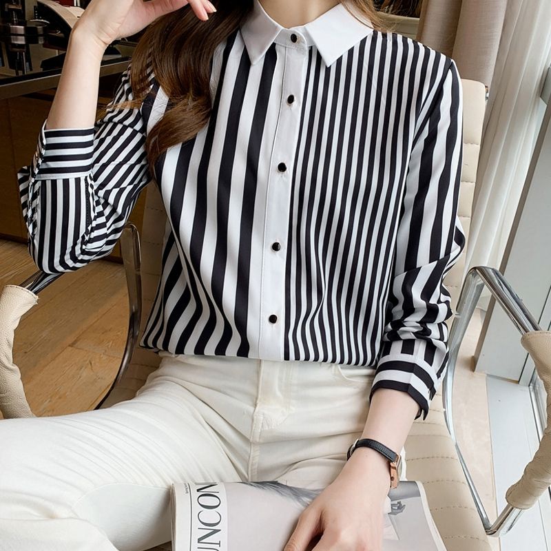 MDLV ~ 2190# Celinda Striped Shirt Kemeja Garis Import