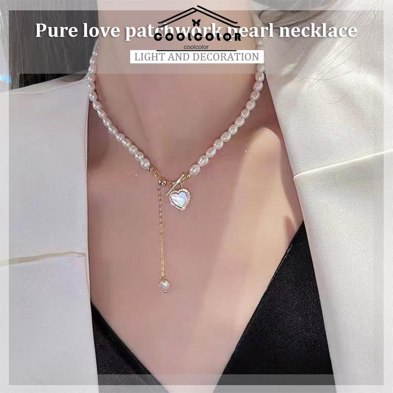 COD❤️Kalung Rantai Klavikula Ganda Liontin Hati Tulip Minyak Mutiara Gaya Korea Elegan Untuk Aksesoris Perhiasan- cl