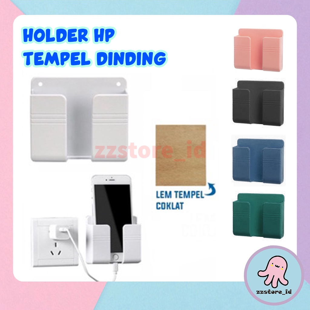 Rak Stand Holder Charger Handphone Kabel Tempel Tembok / Holder Charger Handphone Model Tempel Dinding Multifungsi