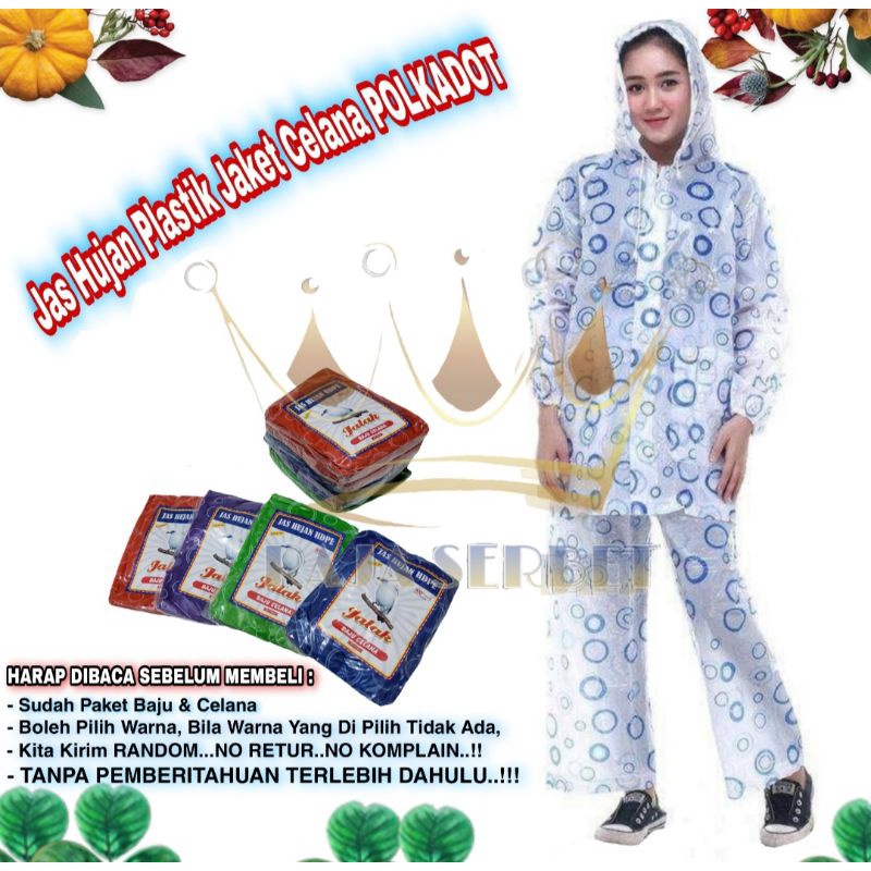 Jas Hujan HDPE Setelan Motif Polkadot (baju + celana)