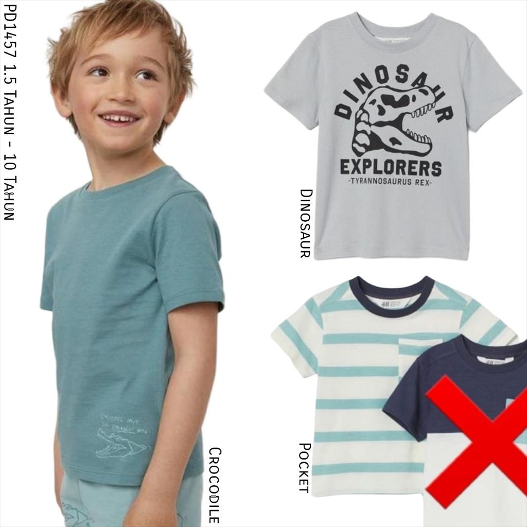 PD1457 Hm Tee Kaos Anak Lengan Pendek Baby Anak Cowok Laki Laki Dinosaur Pocket