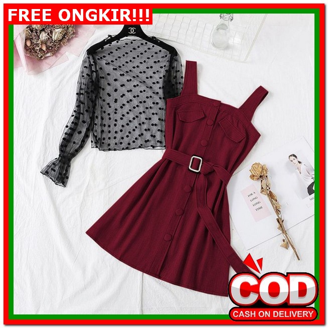 Dress Natal Wanita Terbaru Pesta Selutut Mewah Hijau Merah Marooon Kekinian Korean Style 2023 Import