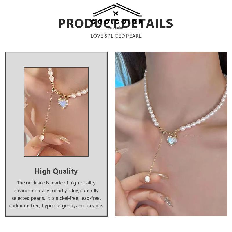 COD❤️Kalung Rantai Klavikula Ganda Liontin Hati Tulip Minyak Mutiara Gaya Korea Elegan Untuk Aksesoris Perhiasan- cl