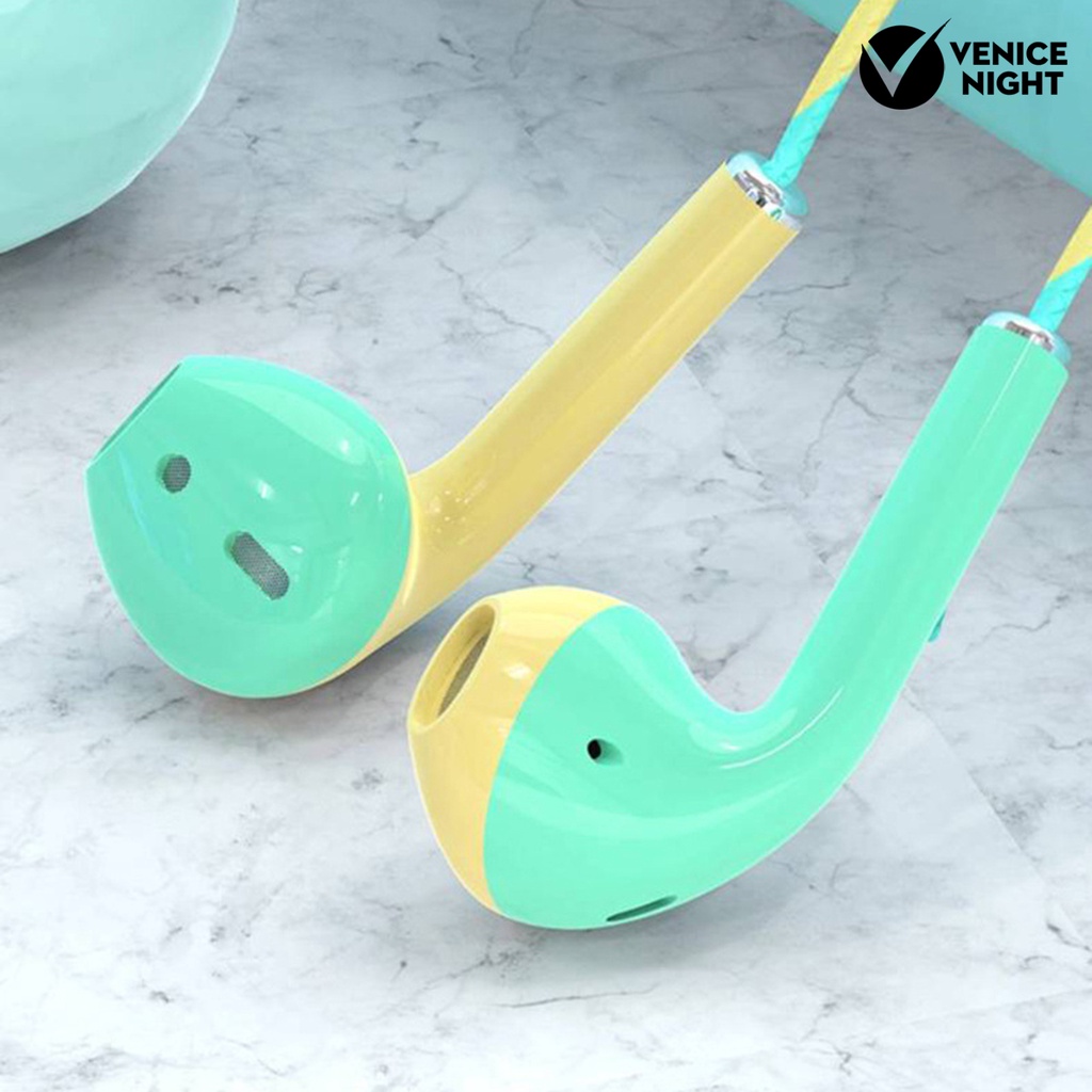 (VNEP) (Berkabel) Earbud Efek Stereo dengan Mikrofon Suara HiFi Telinga Datar Anti-interferensi Pemutar Musik Warna Macaroon 3.5mm In-ear Headphone Aksesori Ponsel