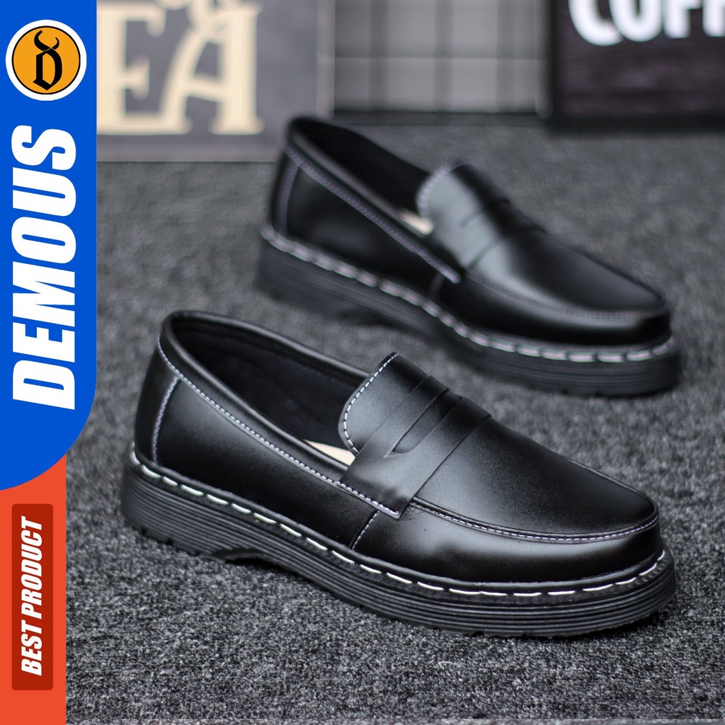 DEMOUS Vai - Sepatu Loafers Docmart Low Boots Pantofel Formal Kerja Pria