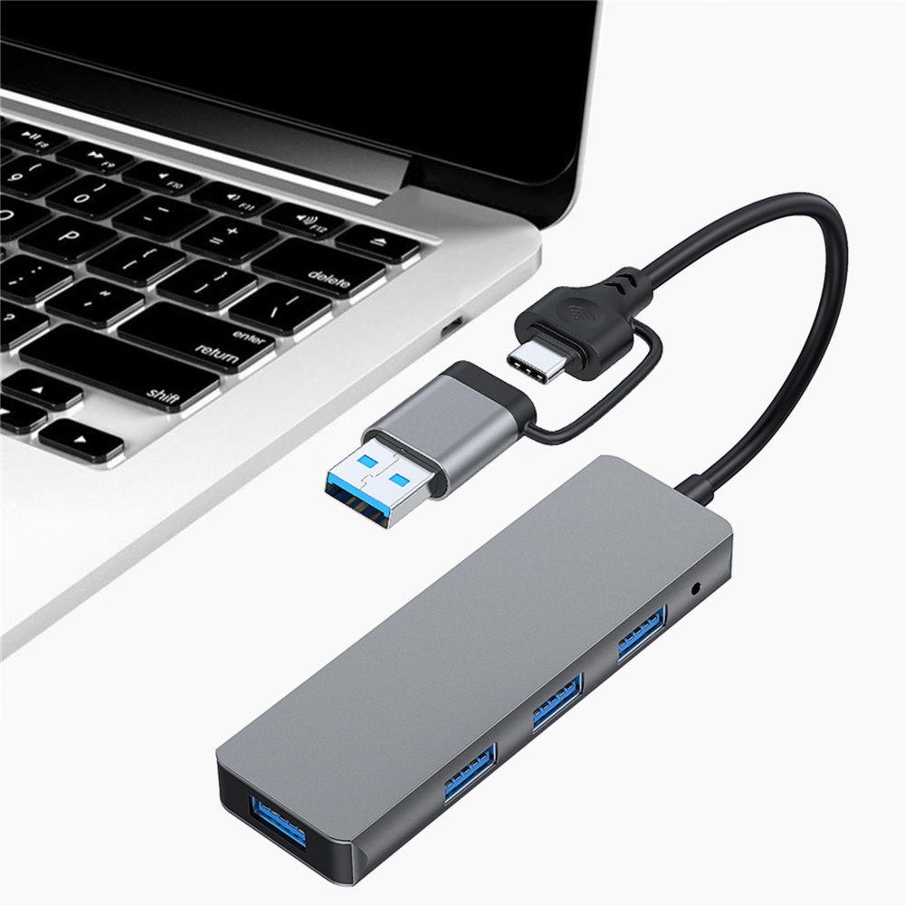 Actual【COD】Hub USB 3.0 4-Port Kecepatan Tinggi untuk Laptop, Komputer PC Antarmuka USB + Type C