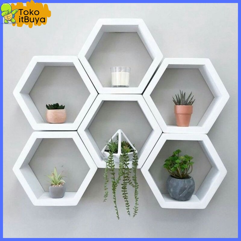 Rak kayu hexagonal / rak dinding minimalis