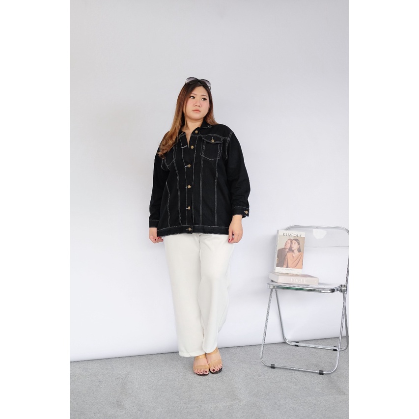 BIGWELL JAKET JEANS PANJANG - JAKET JEANS WANITA BIGSIZE - JAKET WANITA JUMBO