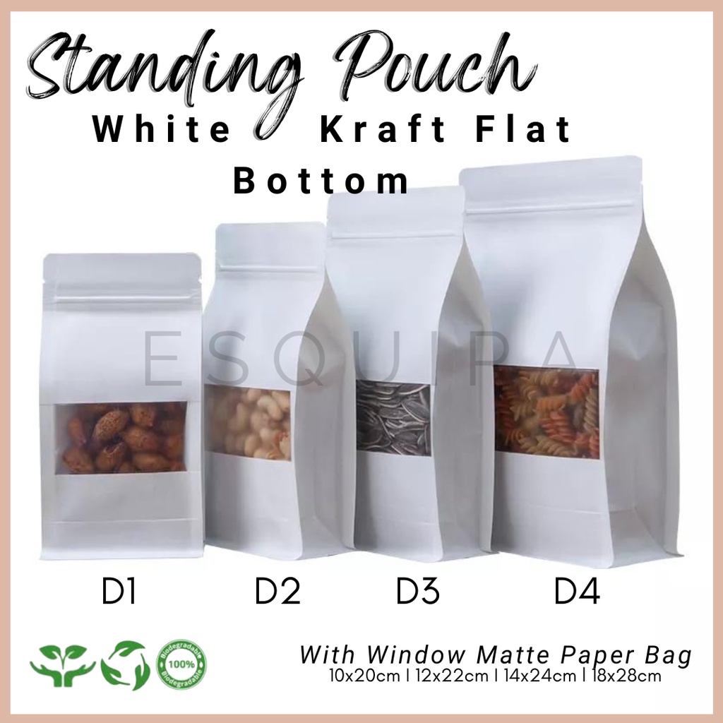 Eco Pack White Kraft Flat Bottom Standing Pouch Matte Window 10 PCS