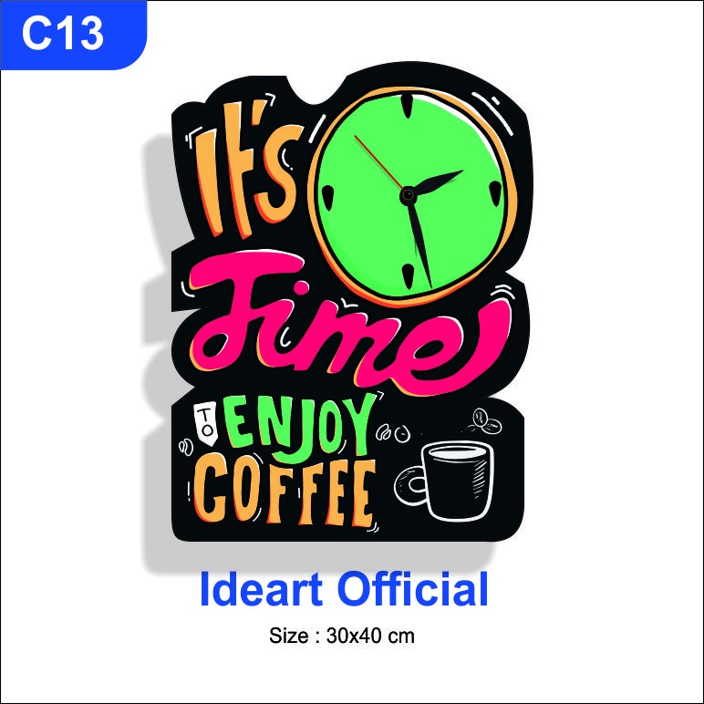 Jam Dinding Ukir Jam dinding Ruang kerja Tema It's Time Enjoy Coffe jam dinding Unik Karakter Merchandise C13