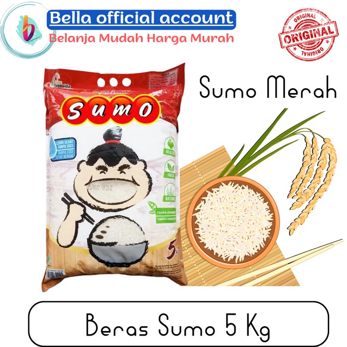 Beras Sumo Premium Kemasan Merah / Hijau Beras Putih 5 Kg - sumo Merah