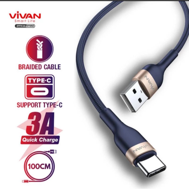 VIVAN VXC100/VXM100/VXL100 Kabel Data Type-C Micro Lightning QC