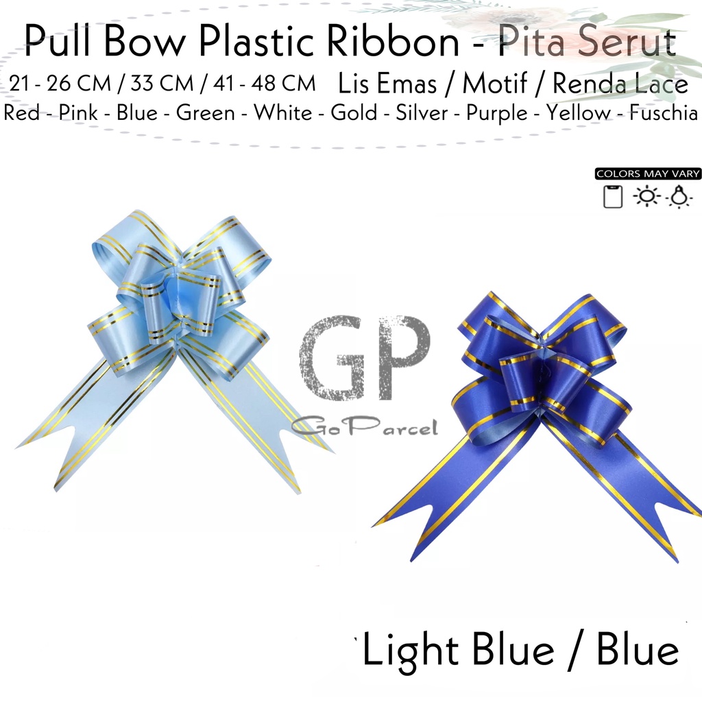 ( Pak 10 Pc ) PITA TARIK JEPANG LIST EMAS - PITA LIS 26CM 33CM 41CM 48CM / PITA JADI / PITA KADO GOLD LIST PLASTIK / HIASAN PARCEL HAMPER - PULL BOW PLASTIC RIBBON