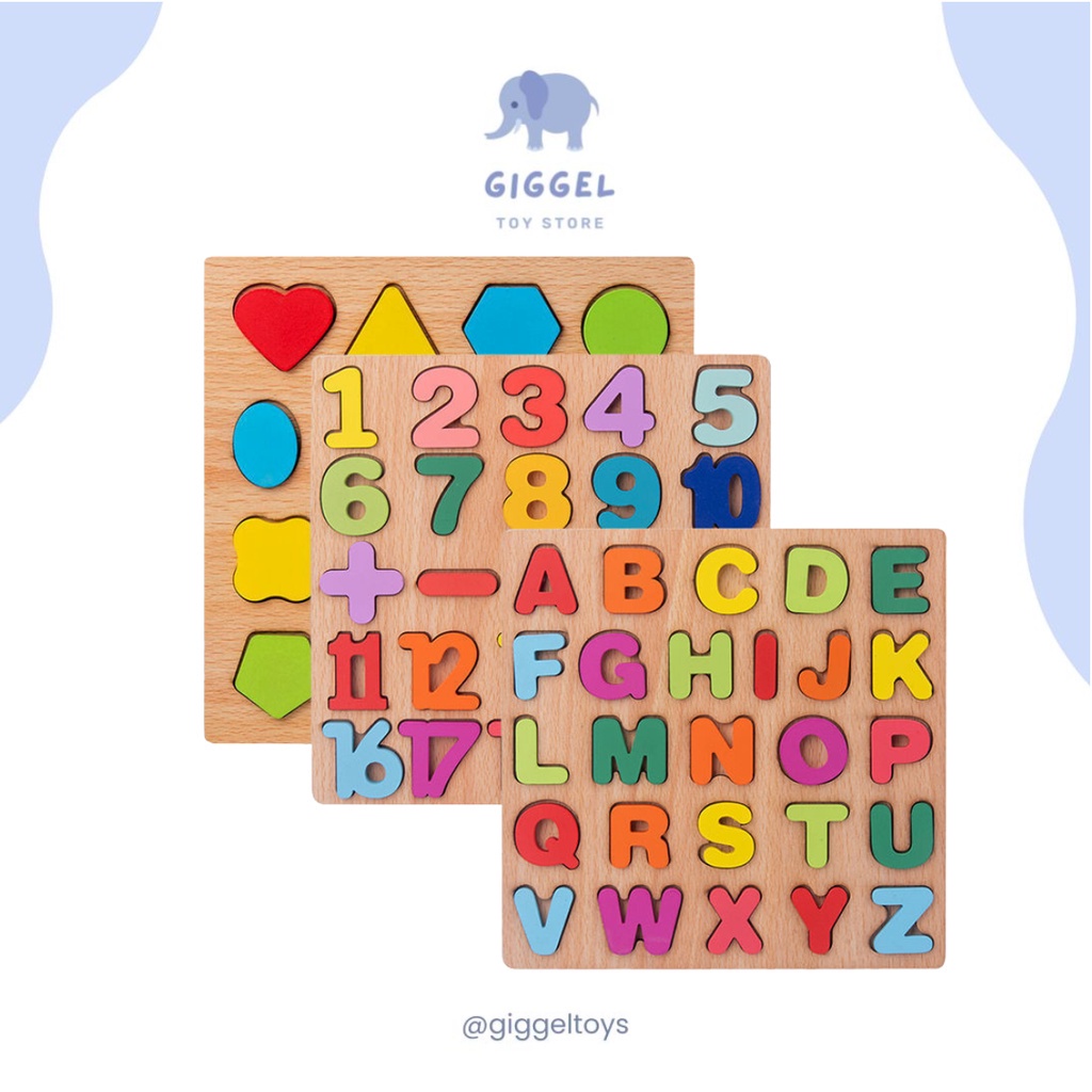 [ Giggel ] Puzzle Alphabet / Alphabet Chunky Puzzle / Mainan Warna Warni / Mainan Kayu Edukasi / Mainan Puzzle edukasi