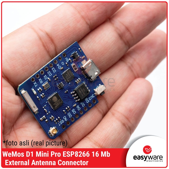 WeMos D1 Mini Pro ESP8266 16MB Board with External Antenna Connector