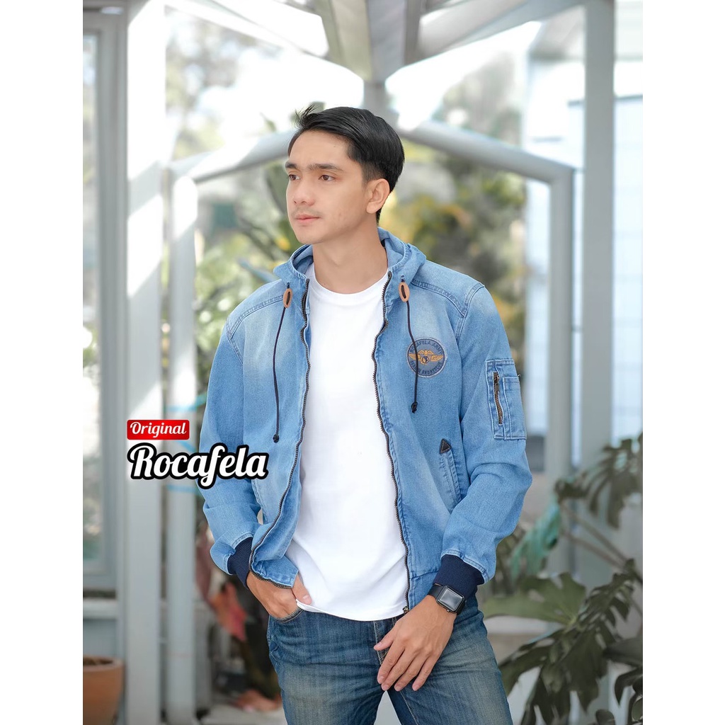 ROCAFELA -  Jaket Bomber Denim Hoodie Pria M,L,XL,XXL Original