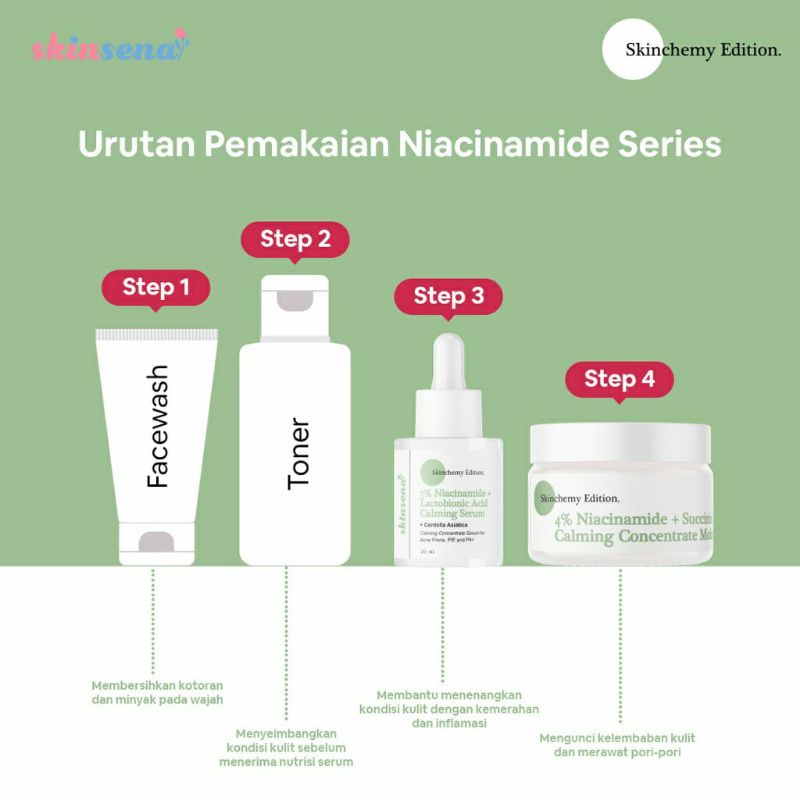(FULLSIZE) SKINSENA Skinchemy 5% Niacinamide + Lactobionic Acid Calming Serum 4% Niacinamide Succinic Acid Calming Concentrate Moisturizer