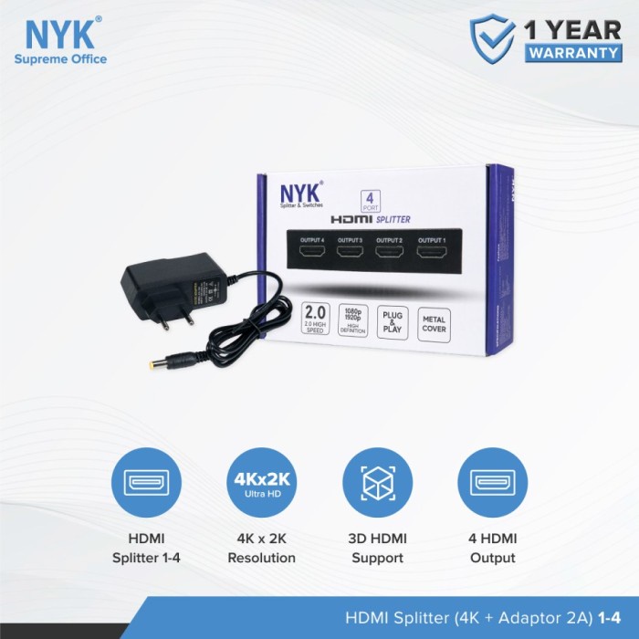 HDMI Splitter NYK 4 port 4Kx2K UHD - Splitter hdmi 1-4