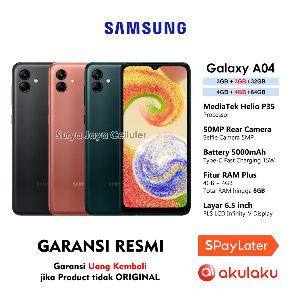 HP Samsung Galaxy A05s 4/128GB, 04 4/64GB, A04e 3/32GB (Garansi Resmi Samsung 1 TAHUN)