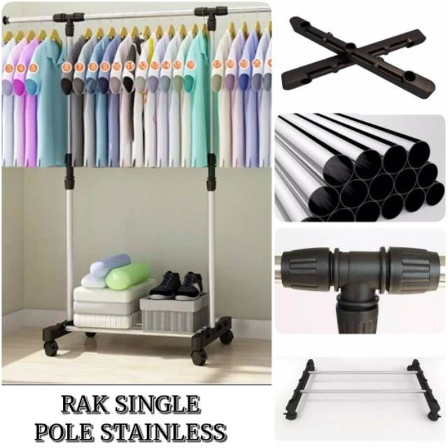 PROMO Stand Hanger Gantungan Baju Dengan 4 Roda Stand Hanger Single Gantung Multifungsi Modern -TERMURAH