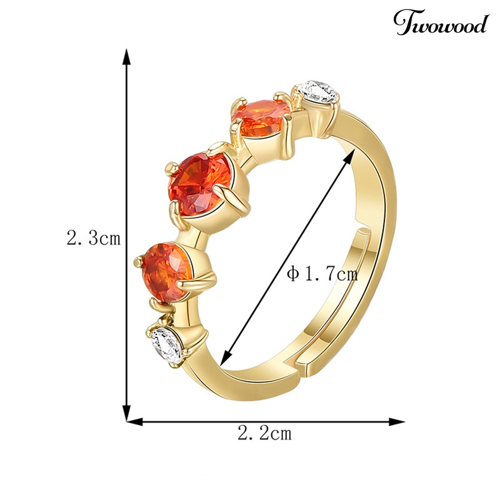 Cincin Berlian Imitasi Adjustable Warna Orange Gaya Vintage Untuk Wanita