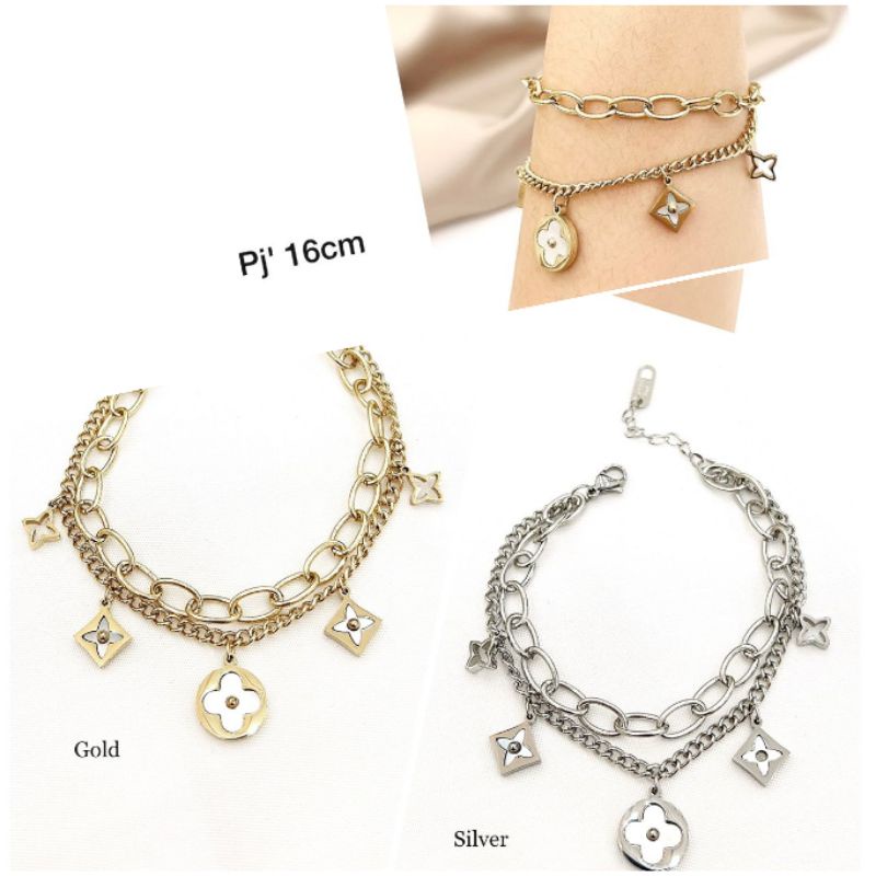 Gelang Titanium asli Premium Quality Anti karat anti alergi  Stainless steel ori branded band rantai tebal kilau 9824