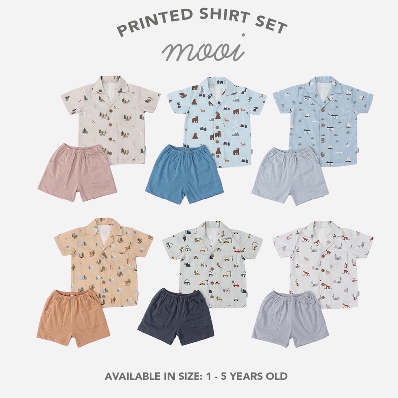 MOOI PRINTED SHIRT SET - Mooi Setelan Anak Laki-laki Kemeja Anak Printed Shirt Set