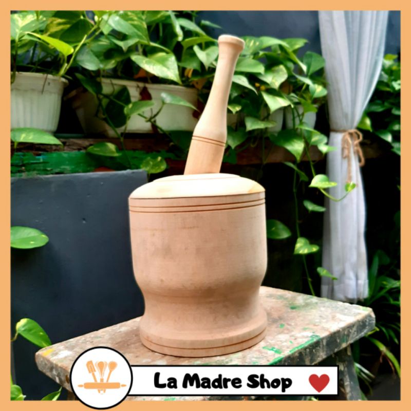 LUMPANG KAYU + TUTUP Alat  Penumbuk  Bumbu, Jamu, Kopi, Ayam Gemprek, Rujak Bebek dll
