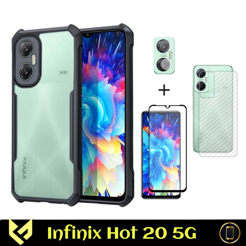 PROMO Paket 4IN1 Case For INFINIX HOT 20 5G SoftCase Fusion Xundd Free Tempered Glass Layar Warna &amp; Tempered Glass Camera &amp; Garskin Carbon