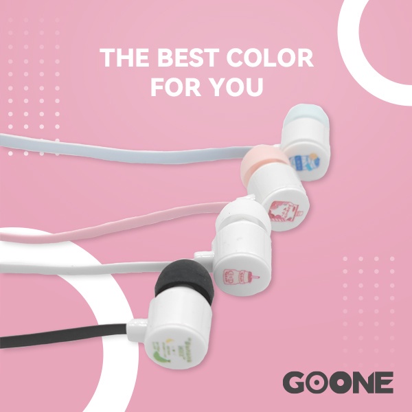 GOONE Earphone Gambar Lucu Ear Earbuds Headset Awet Headset Universal iOS Android Gambar Kartin Yakult Susu YoghurtWarna Pink Merah Biru Hitam