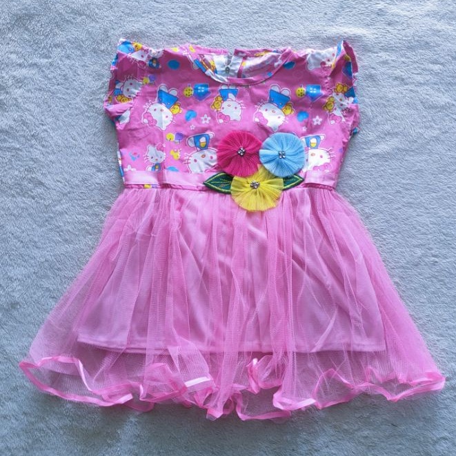 Dress anak 1 2 tahun gaun anak tutu hellokitty lucu baju anak cewek rok shabi Hk( dress shabi hellokitty )