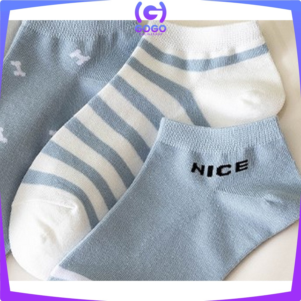 GOGO-P253 Kaos Kaki Wanita Motif Beruang Biru Kaus Kaki Pendek Semata Kaki Fashion Korea Women Sock Import