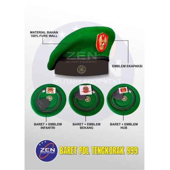 BARET HIJAU TENGKORAK 999/BARET/BARET SUAD/BARET TNI AD/BARET HIJAU EXAPKASI/ORIGINAL BARET ARMY PDL