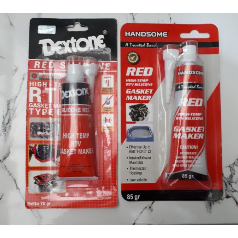 

Lem Dextone Red Silicone 30gr - 70gr Original | Handsome Red Silicone 85gr | Hi Temp RTV | Lem Gasket | Lem Silikon Merah tahan panas 650'F