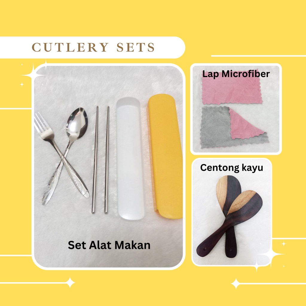 Cutlery sets Set Alat Makan Lap Microfiber Centong Kayu Flash Sale