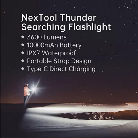 NEXTOOL THUNDER FLASHLIGHT SENTER 3600LM IPX7 450meter 10000mAh