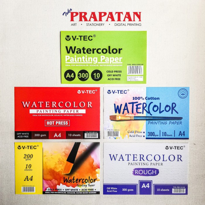 

Buku Gambar V-Tec Watercolor Paper 300 Gsm A4/A3 Cold Press Lembaran