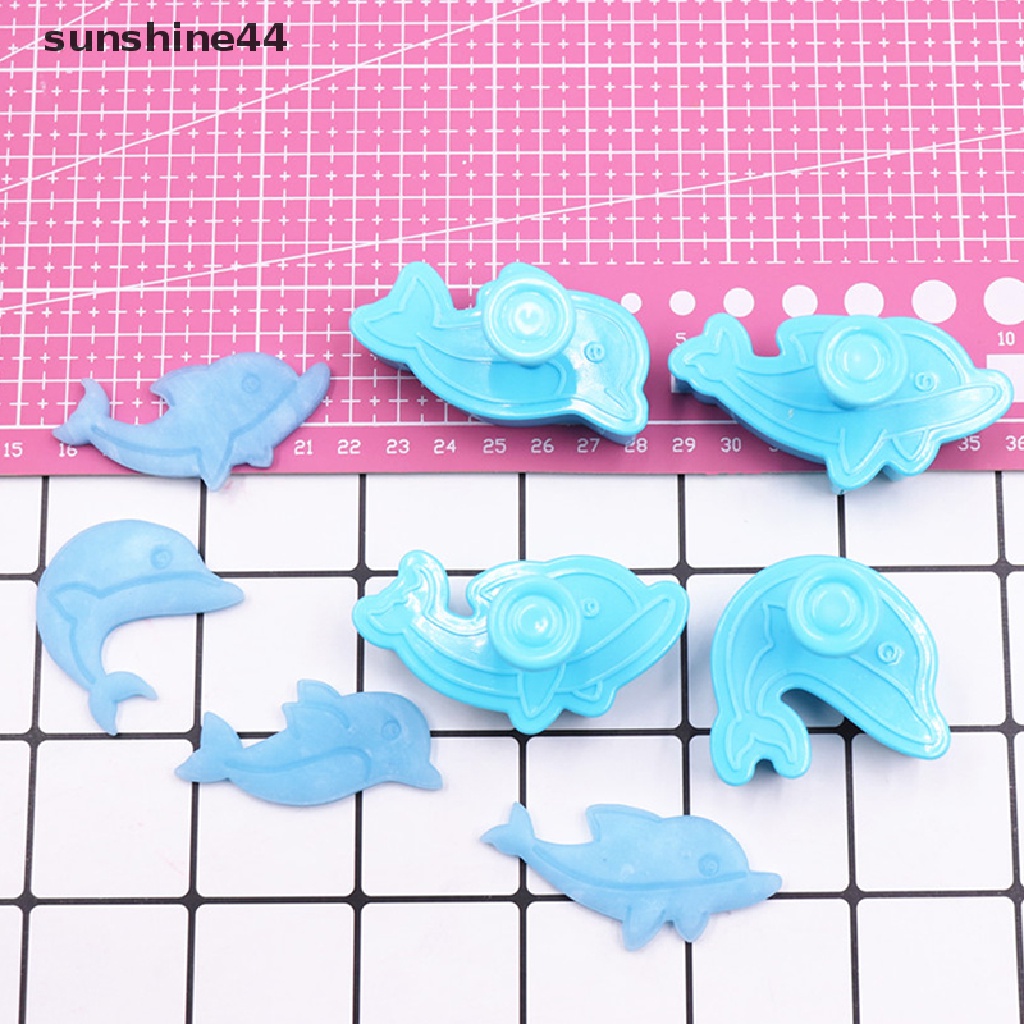 Sunshine 4Pcs / Set Cetakan Plunger Fondant Bentuk Lumba-Lumba Untuk Dekorasi Kue DIY