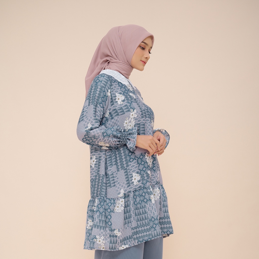 ZM Zaskia Mecca - Widy Blue Tunik - Romansa Khatulistiwa - Edisi Bunga Melati