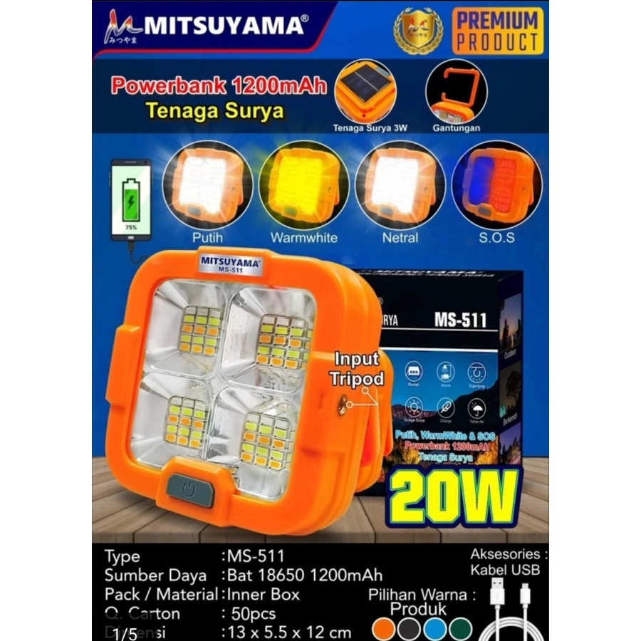 Lampu Emergency Tenaga Surya 20w - Mitsuyama MS 511