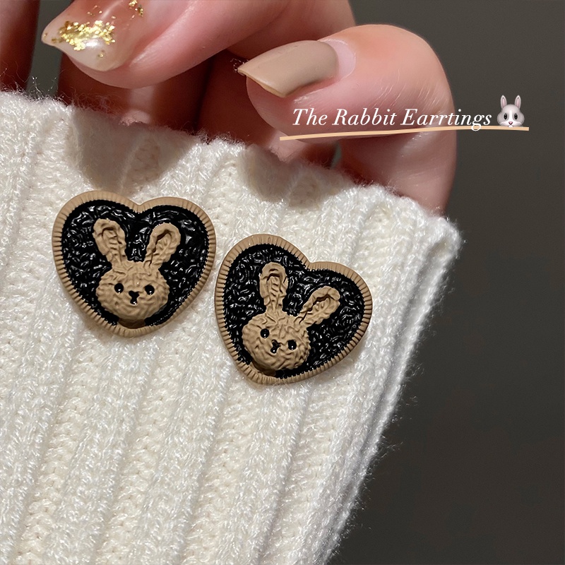 Anting Stud Desain Kelinci Warna Khaki Gaya Perancis Untuk Anak Perempuan