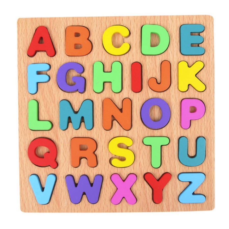 Mainan wooden puzzle huruf anak, Puzzle kayu hurtuf angka bentuk anak