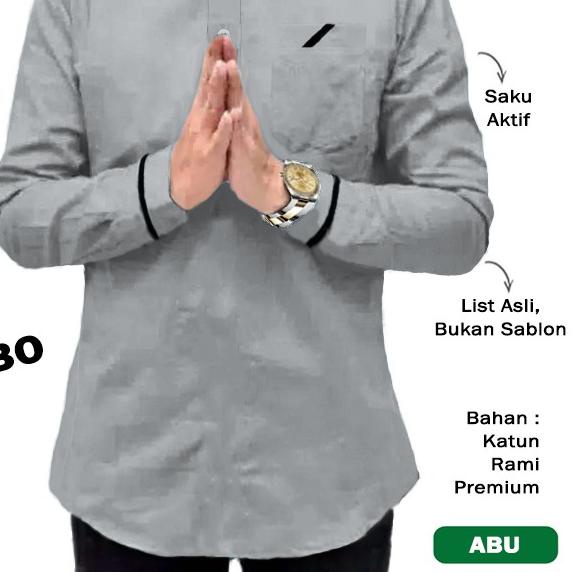 LM 27751 Baju Pria Lengan Panjang KOKO RAJA PAKISTAN RAMI Size JUMBO - Abu-abu, L