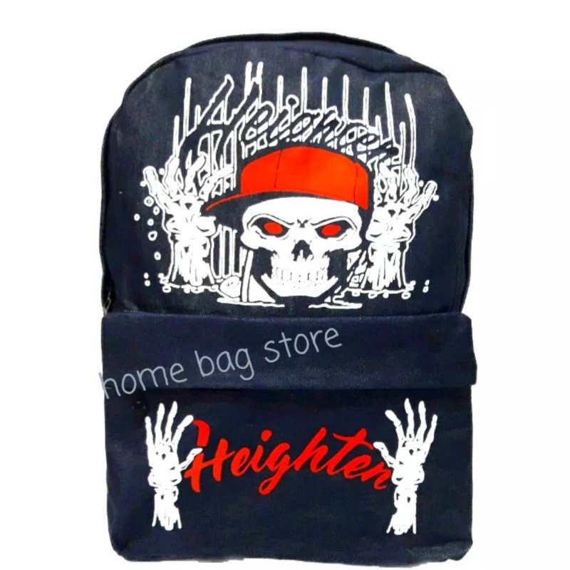 Tas Ransel Pria Heigthen Tas Ransel Gambar tengkorak Tas Ransel Bahan Jeans Denim Tas Punggung Backp