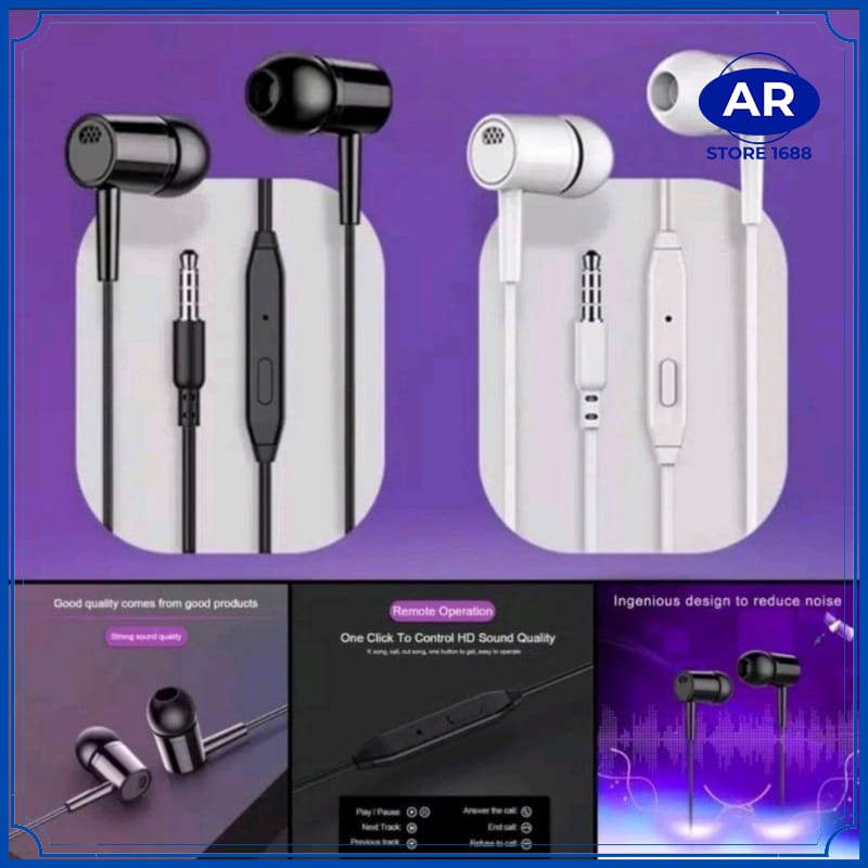 Headset - Earphone - Handsfree D21 Universal Stereo Bass-AR STORE1688