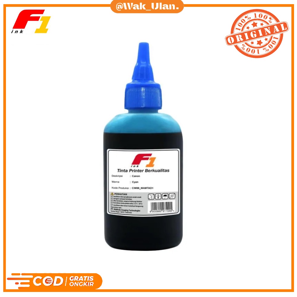 Tinta INK Refill Dye Base Canon F1 Cyan biru 100ml Print IP2770 MP237 MP258 MP287 MX397 G1000 G2000