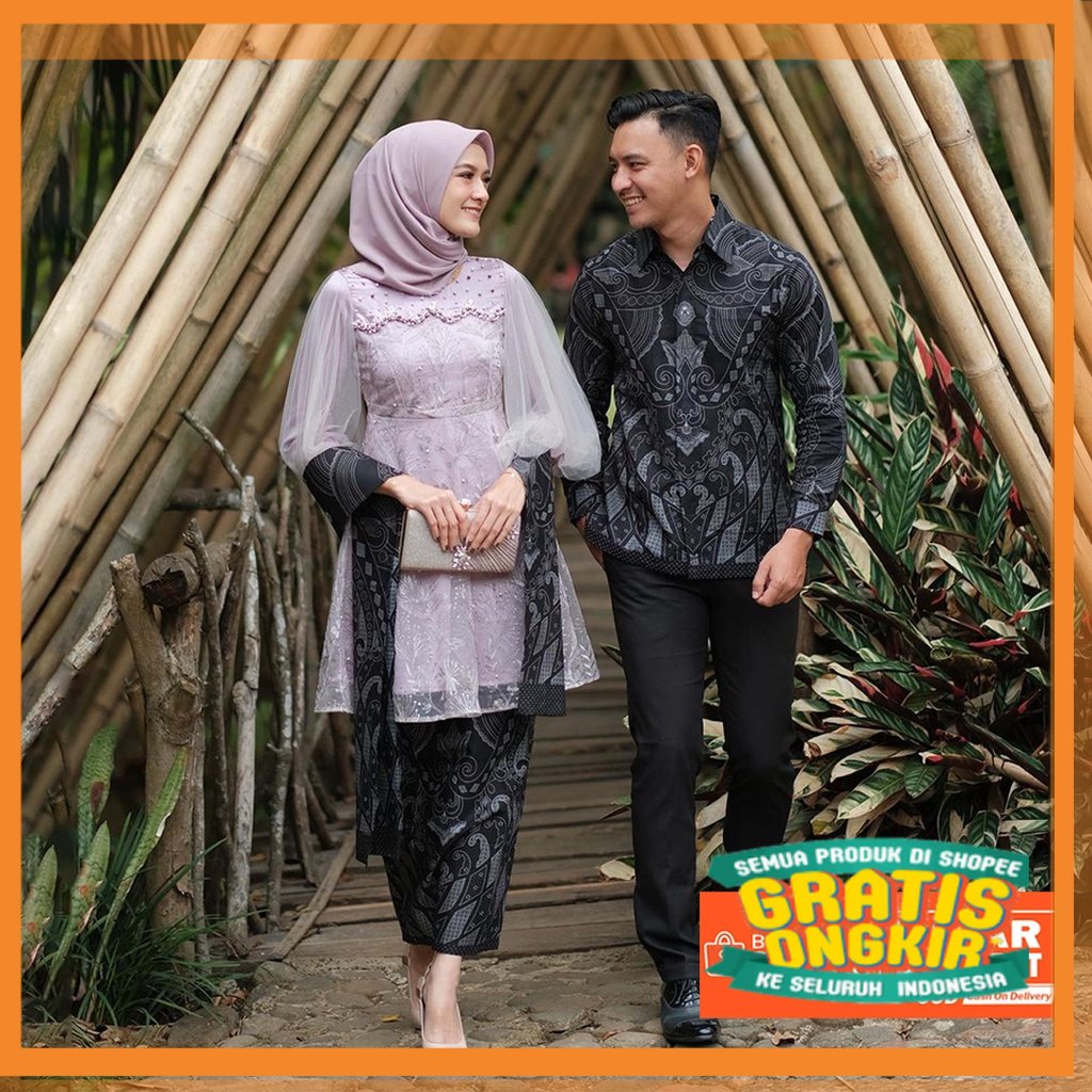 SPESIAL NATAL 2022 WOU BATIK - Kebaya Batik Couple Laura Kebaya Brokat Tille Mutiara Mix Payet Premi