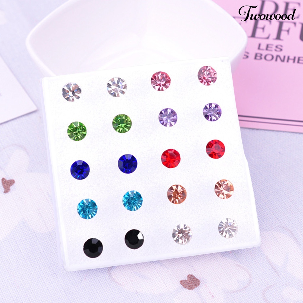 20 Pasang Anting Stud Cubic Zirconia Shiny Multicolor Bahan Stainless Untuk Wanita